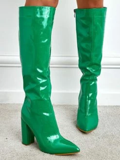Women's Knee High Boots Chunky Heel Pointy Toe