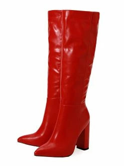Women's PU Leather Chunky Heel Knee-High Boots