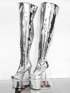 Women's Sexy Boots Silver Platform High Heel Thigh High Boots
