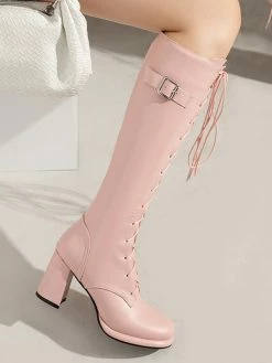 Women's Platform PU Leather Chunky Heel Knee-High Boots -winter shoes Sales 2023 202208031753216298742