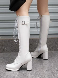 Women's Platform PU Leather Chunky Heel Knee-High Boots -winter shoes Sales 2023 202208031753236406233