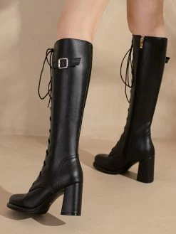 Women's Platform PU Leather Chunky Heel Knee-High Boots -winter shoes Sales 2023 202208031753242921559