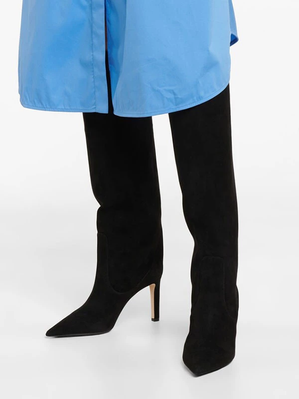 Women's Knee High Boots Black Stiletto Heel Wide Calf Boots 2 Women's Knee High Boots Black Stiletto Heel Wide Calf Boots - Image 2