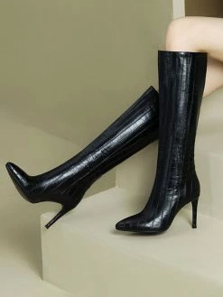 Women's Knee Boots PU Leather Stiletto Heel Knee High Boots -winter shoes Sales 2023 202208031754215109914