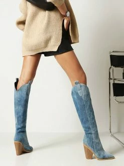 Women 's Western Boots Canvas Chunky Heel Knee-High Boots -winter shoes Sales 2023 2022080317555595534