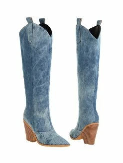 Women 's Western Boots Canvas Chunky Heel Knee-High Boots -winter shoes Sales 2023 202208031755562504243