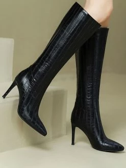 Women's Knee Boots PU Leather Stiletto Heel Knee High Boots -winter shoes Sales 2023 202208031756170863181