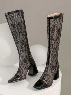 Women's Patent PU Upper Chunky Heel Knee-High Boots -winter shoes Sales 2023 2022080414163477843
