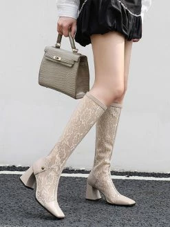 Women's Patent PU Upper Chunky Heel Knee-High Boots