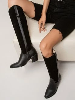 Women's Western Boots Patchwork Chunky Heel Knee High Boots -winter shoes Sales 2023 202208041416388823180