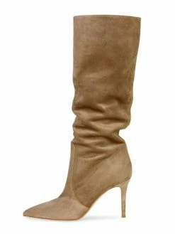 Women's Slouch Boots Suede Pointed Toe High Heel Knee High Boots