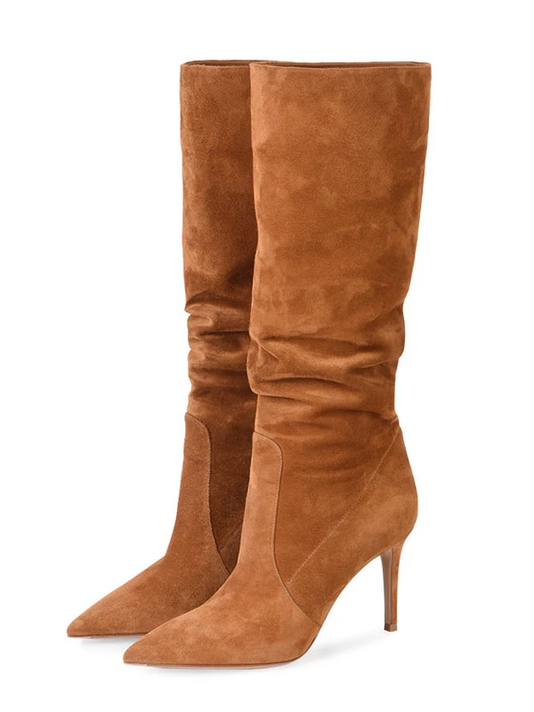 Women's Slouch Boots Suede Pointed Toe High Heel Knee High Boots 6 Women's Slouch Boots Suede Pointed Toe High Heel Knee High Boots - Image 6