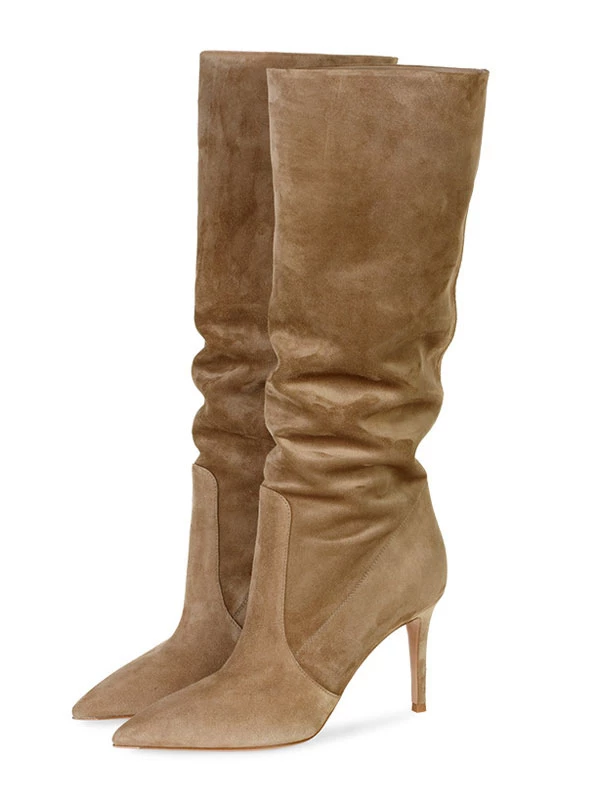 Women's Slouch Boots Suede Pointed Toe High Heel Knee High Boots 5 Women's Slouch Boots Suede Pointed Toe High Heel Knee High Boots - Image 5