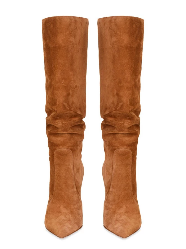 Women's Slouch Boots Suede Pointed Toe High Heel Knee High Boots 4 Women's Slouch Boots Suede Pointed Toe High Heel Knee High Boots - Image 4