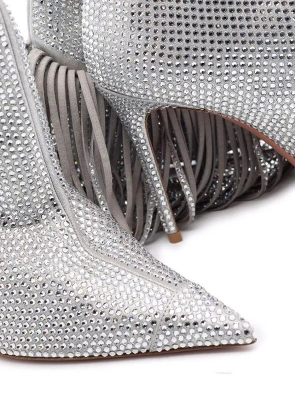 Women's Wide Calf Boots Rhinestones Pointed Toe Stiletto Heel Knee High Boots 4 Women's Wide Calf Boots Rhinestones Pointed Toe Stiletto Heel Knee High Boots - Image 4