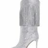 Women's Wide Calf Boots Rhinestones Pointed Toe Stiletto Heel Knee High Boots