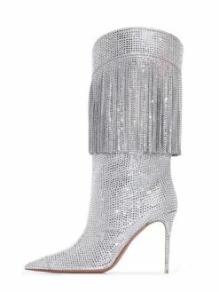 Women's Wide Calf Boots Rhinestones Pointed Toe Stiletto Heel Knee High Boots