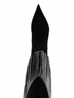 Women's Knee High Boots Black Suede Rhinestones Pointed Toe Stiletto Heel Boots -winter shoes Sales 2023 202208081557089743098