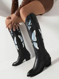 Women's Western Boots Black PU Leather Puppy Heel Knee High Boots -winter shoes Sales 2023 202208191429000064711