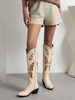 Women's Western Boots Black PU Leather Puppy Heel Knee High Boots -winter shoes Sales 2023 202208191429015252160