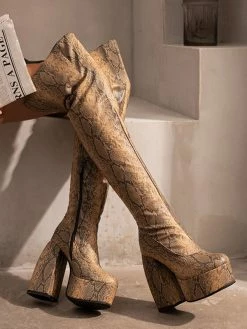 Women's Thigh High Boots Round Toe Platform Stiletto Heel PU Leather 17 Women's Thigh High Boots Round Toe Platform Stiletto Heel PU Leather -winter shoes Sales 2023 202209071019273256402