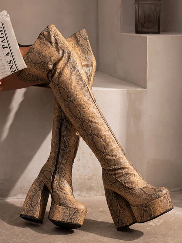 Women's Thigh High Boots Round Toe Platform Stiletto Heel PU Leather 9 Women's Thigh High Boots Round Toe Platform Stiletto Heel PU Leather - Image 9