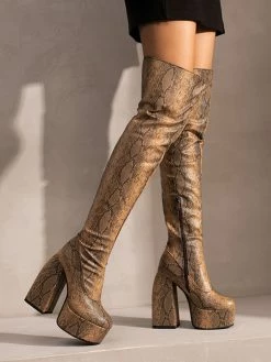 Women's Thigh High Boots Round Toe Platform Stiletto Heel PU Leather 16 Women's Thigh High Boots Round Toe Platform Stiletto Heel PU Leather -winter shoes Sales 2023 202209071019279719621