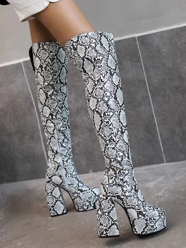 Women's Thigh High Boots Round Toe Platform Stiletto Heel PU Leather 6 Women's Thigh High Boots Round Toe Platform Stiletto Heel PU Leather - Image 6