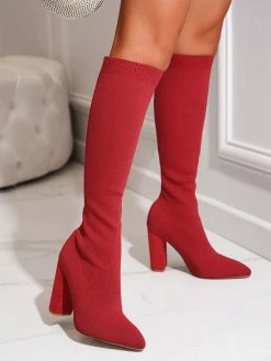 Women's Elastic Boots Black Chunky Heel Knee High Boots -winter shoes Sales 2023 202209080926180712429