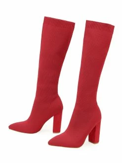 Women's Elastic Boots Black Chunky Heel Knee High Boots -winter shoes Sales 2023 202209080926196855841