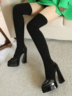 Women's Thigh High Boots Platform Round Toe Stiletto Heel Ovee The Knee Boots