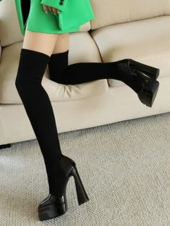 Women's Thigh High Boots Platform Round Toe Stiletto Heel Ovee The Knee Boots -winter shoes Sales 2023 202209101613119936022