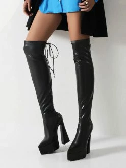 Women's Thigh High Boots Platform Pointed Toe Chunky Heel Lace Up Over The Knee Boots 13 Women's Thigh High Boots Platform Pointed Toe Chunky Heel Lace Up Over The Knee Boots -winter shoes Sales 2023 202209101616523414967