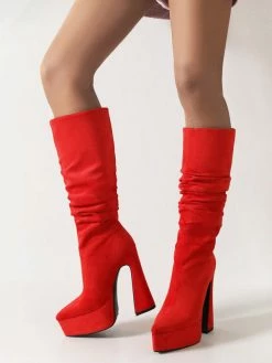 High Heel Boots Suede Platform Pointed Toe Chunky Heel Mid Calf Boots For Women -winter shoes Sales 2023 202209101616577668784