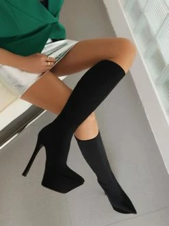Women's Elastic Boots Platform Stiletto Heel Knee High Boots 13 Women's Elastic Boots Platform Stiletto Heel Knee High Boots -winter shoes Sales 2023 202209101617150064339