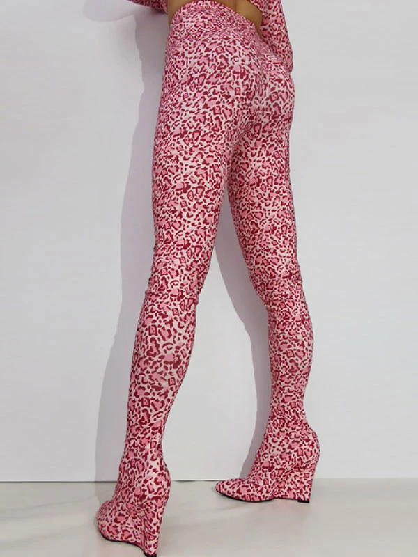 Women's Pant Shoes Leopard Printed Wedge Heel Elastic Thigh High Boots 1 Women's Pant Shoes Leopard Printed Wedge Heel Elastic Thigh High Boots