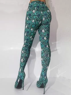 Women's Tigh High Boots Pointed Toe Floral Printed Stiletto Heel Elastic Pant Shoes -winter shoes Sales 2023 202210072028461491392