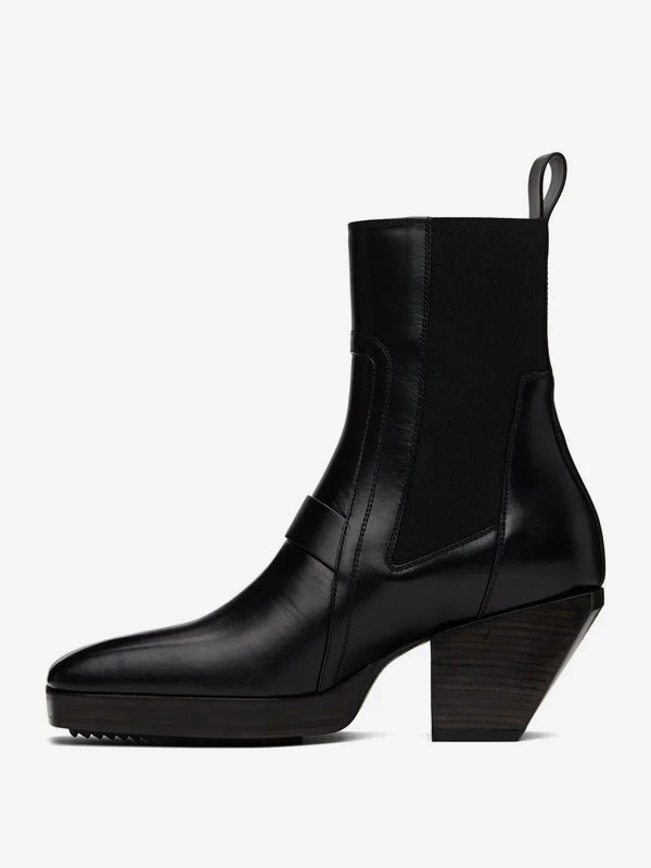 Men's High Heel Boots Black Faux Fur Square Toe Chelsea Boots 3 Men's High Heel Boots Black Faux Fur Square Toe Chelsea Boots - Image 3