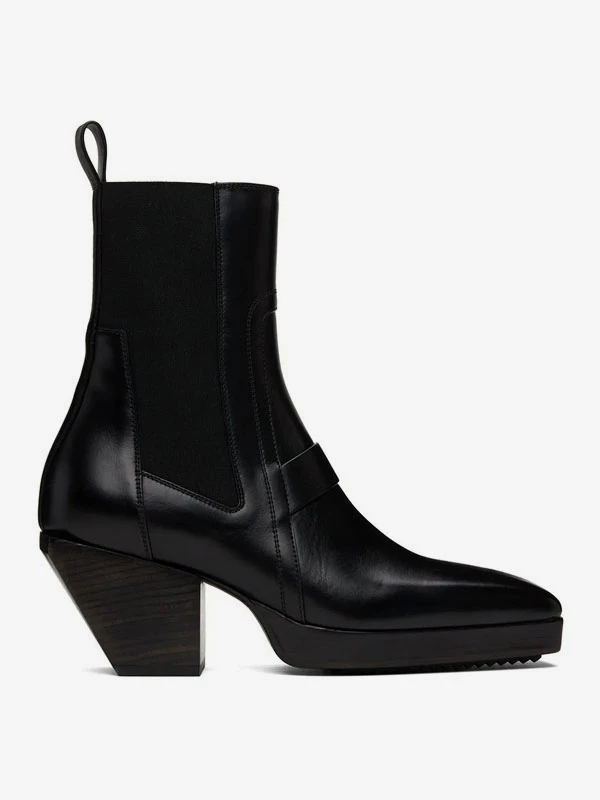 Men's High Heel Boots Black Faux Fur Square Toe Chelsea Boots 2 Men's High Heel Boots Black Faux Fur Square Toe Chelsea Boots - Image 2