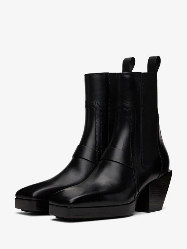 Men's High Heel Boots Black Faux Fur Square Toe Chelsea Boots 1 Men's High Heel Boots Black Faux Fur Square Toe Chelsea Boots