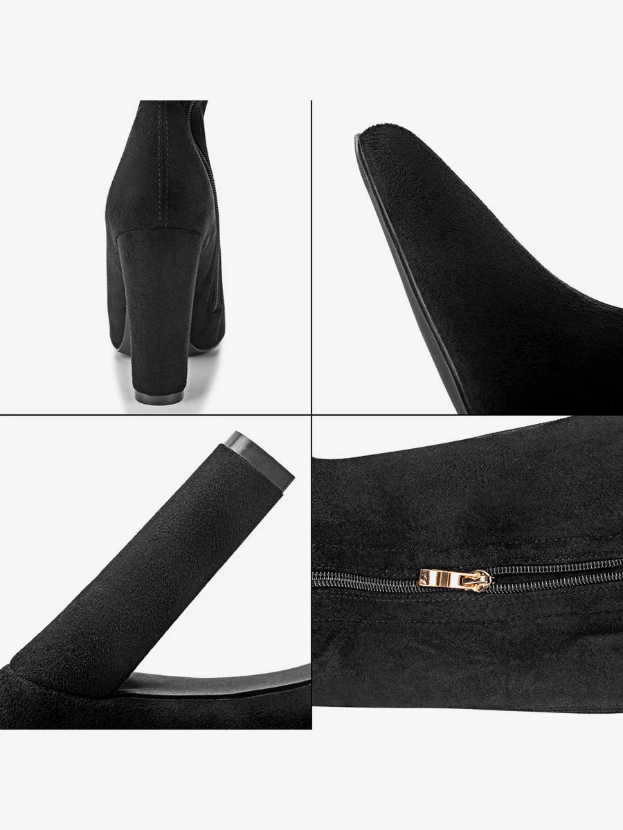 Women's Tigh High Boots Pointed Toe Chunky Heel Elastic Fabric 9 Women's Tigh High Boots Pointed Toe Chunky Heel Elastic Fabric - Image 9