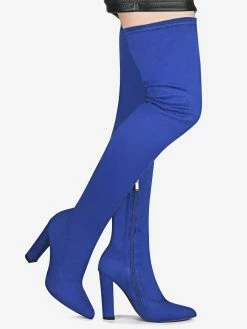 Women's Tigh High Boots Pointed Toe Chunky Heel Elastic Fabric 11 Women's Tigh High Boots Pointed Toe Chunky Heel Elastic Fabric -winter shoes Sales 2023 202210111432283882313