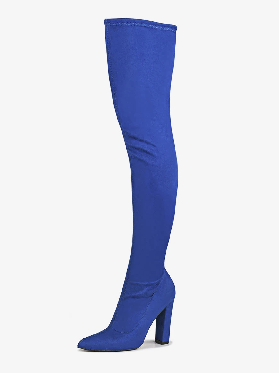 Women's Tigh High Boots Pointed Toe Chunky Heel Elastic Fabric 1 Women's Tigh High Boots Pointed Toe Chunky Heel Elastic Fabric