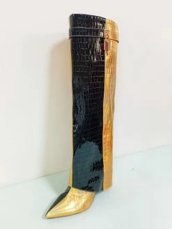 Women's Knee High Boots Pointed Toe PU Leather Wedge Heel Wide Calf Boots -winter shoes Sales 2023 202210181758515404207