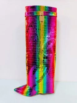 Women's Knee High Boots Pointed Toe PU Leather Wedge Heel Wide Calf Boots