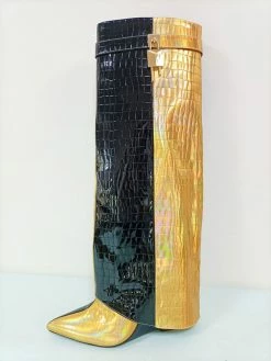 Women's Knee High Boots Pointed Toe PU Leather Wedge Heel Wide Calf Boots -winter shoes Sales 2023 202210181758521478596