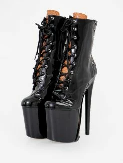 Sexy High Heel Boots Round Toe Lace Up Snake Print Stiletto Heel Rave Club Black Thigh High Boots Over The Knee Boots