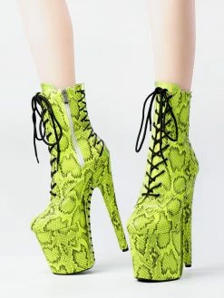 Women Sexy Boots Round Toe Lace Up Snake Print Stiletto Heel Rave Club Green Thigh High Boots Over The Knee Boots -winter shoes Sales 2023 202210261759195643415