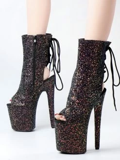 Women Sexy Boots Peep Toe Lace Up Stars Print Stiletto Heel Rave Club Black Thigh High Boots Over The Knee Boots -winter shoes Sales 2023 202210261759225258927