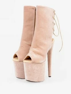 Sexy High Heel Boots Peep Toe Lace Up Stiletto Heel Rave Club Nude Thigh High Boots Over The Knee Boots